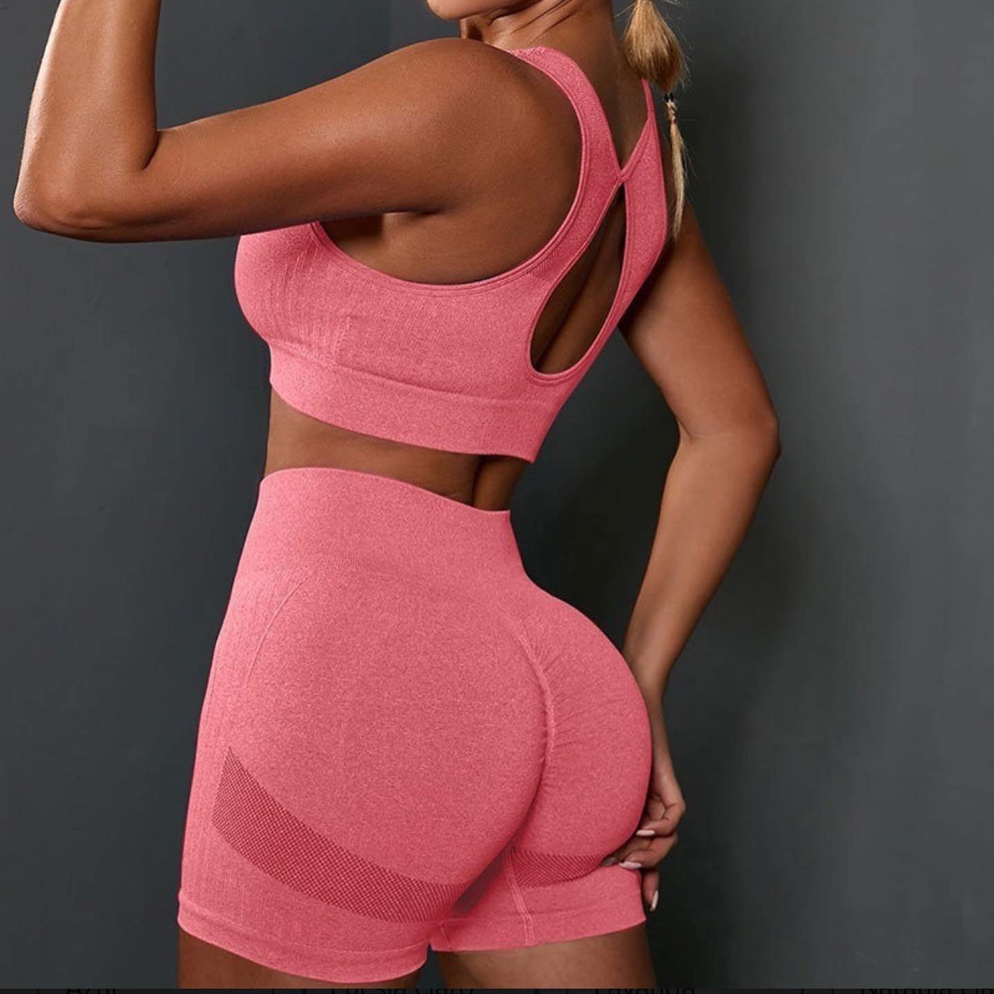 Conjunto Troco Short Frunce + Top Deportiva Sin Costura Seamless  Naranja