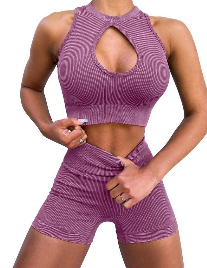 Conjunto Core  Short Frunce + Top Deportiva Sin Costura Seamless  Rosa