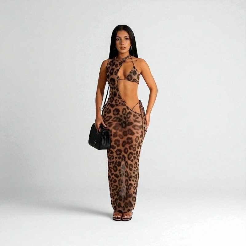 SET VESTIDO Y BIKINI ANIMAL PRINT