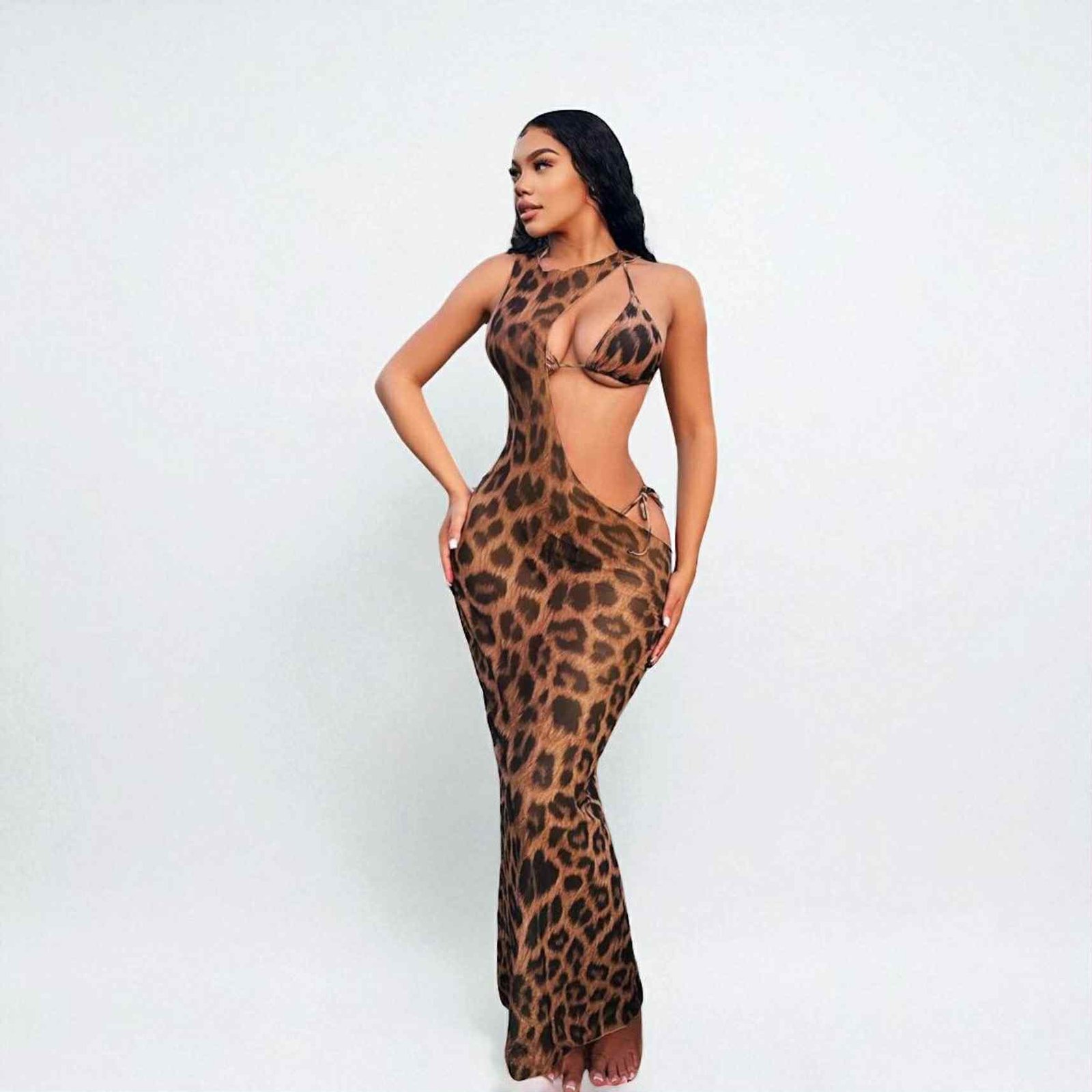 SET VESTIDO Y BIKINI ANIMAL PRINT